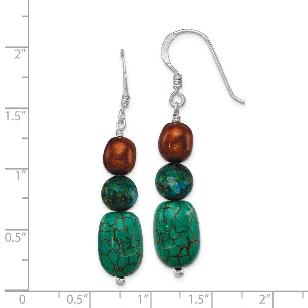 Sterling Silver Howlite Stabil. Chrysocolla Brown FWC Pearl Earrings