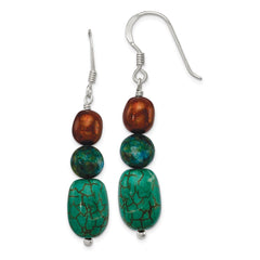 Sterling Silver Howlite Stabil. Chrysocolla Brown FWC Pearl Earrings