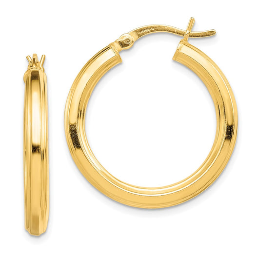 Yellow Gold-plated Sterling Silver 3x25mm Grooved Hoop Earrings
