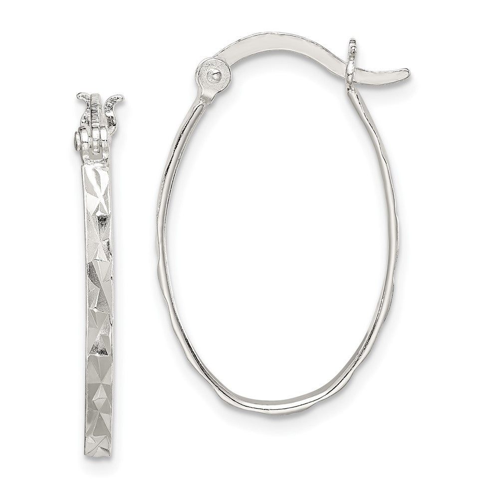 Sterling Silver Polished and Textured 2mm Oval Hoop Earrings