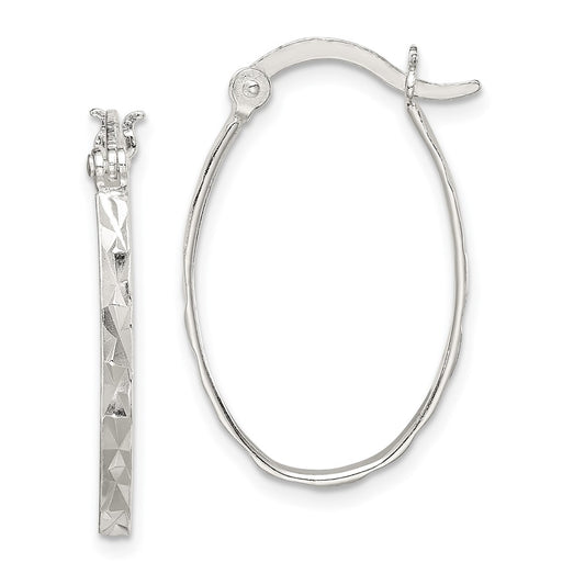 Sterling Silver Polished and Textured 2mm Oval Hoop Earrings