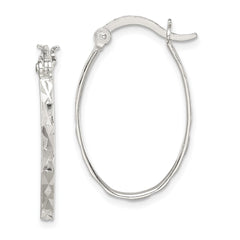 Sterling Silver Polished and Textured 2mm Oval Hoop Earrings