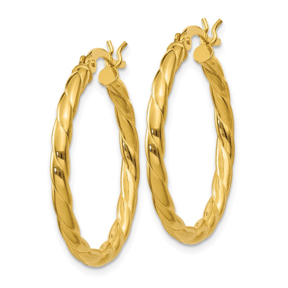 Yellow Gold-plated Sterling Silver Twisted 3x25mm Hoop Earrings