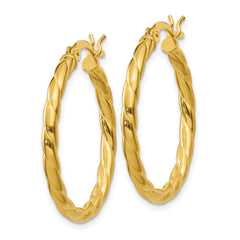 Yellow Gold-plated Sterling Silver Twisted 3x25mm Hoop Earrings