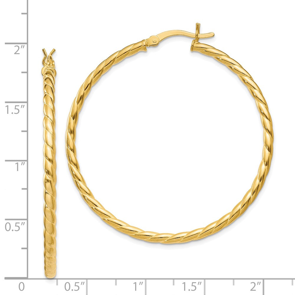 Yellow Gold-plated Sterling Silver Twisted 3x45mm Hoop Earrings