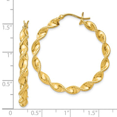 Yellow Gold-plated Sterling Silver Patterned Twisted 4x35mm Hoop Earrings