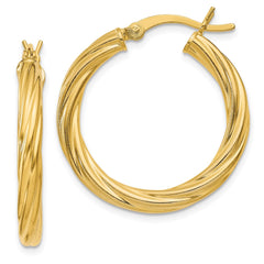 Yellow Gold-plated Sterling Silver Twisted 3.5x25mm Hoop Earrings