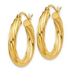 Yellow Gold-plated Sterling Silver Twisted 4x25mm Hoop Earrings