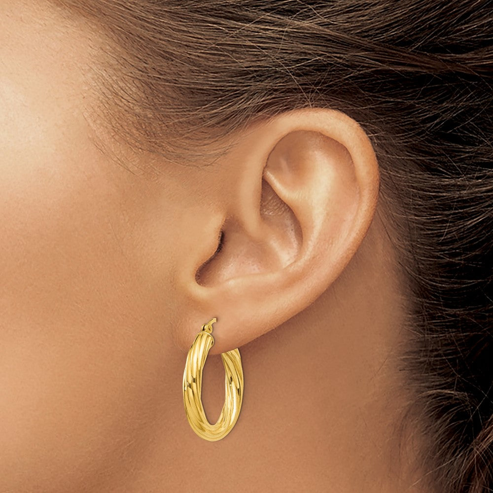 Yellow Gold-plated Sterling Silver Twisted 4x25mm Hoop Earrings