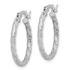 Sterling Silver Patterned Twist 2x20mm Hoop Earrings