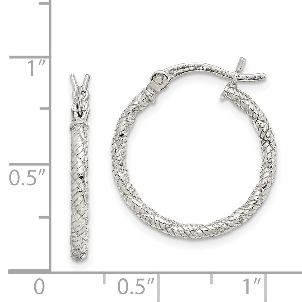 Sterling Silver Patterned Twist 2x20mm Hoop Earrings