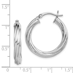 Rhodium-plated Sterling Silver Twisted 4x25mm Hoop Earrings