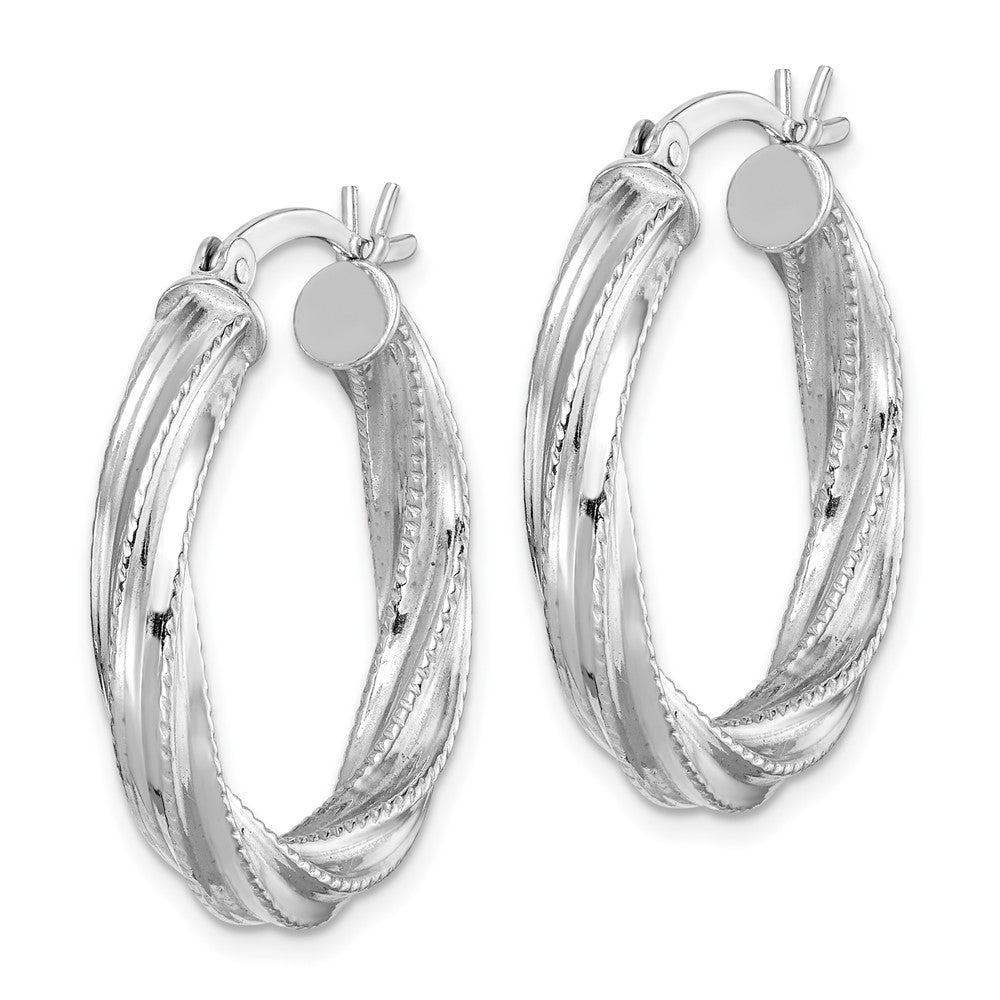 Sterling Silver Patterned Twisted 4x25mm Hoop Earrings