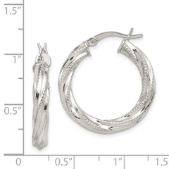 Sterling Silver Patterned Twisted 4x25mm Hoop Earrings
