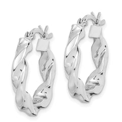 Rhodium-plated Sterling Silver Twisted 3.5x20mm Hoop Earrings