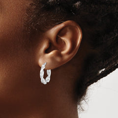 Rhodium-plated Sterling Silver Twisted 3.5x20mm Hoop Earrings