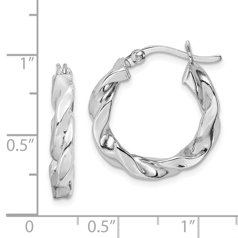 Rhodium-plated Sterling Silver Twisted 3.5x20mm Hoop Earrings
