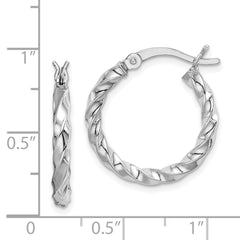 Rhodium-plated Sterling Silver Twisted 3x20mm Hoop Earrings