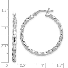 Rhodium-plated Sterling Silver Twisted 3x30mm Hoop Earrings