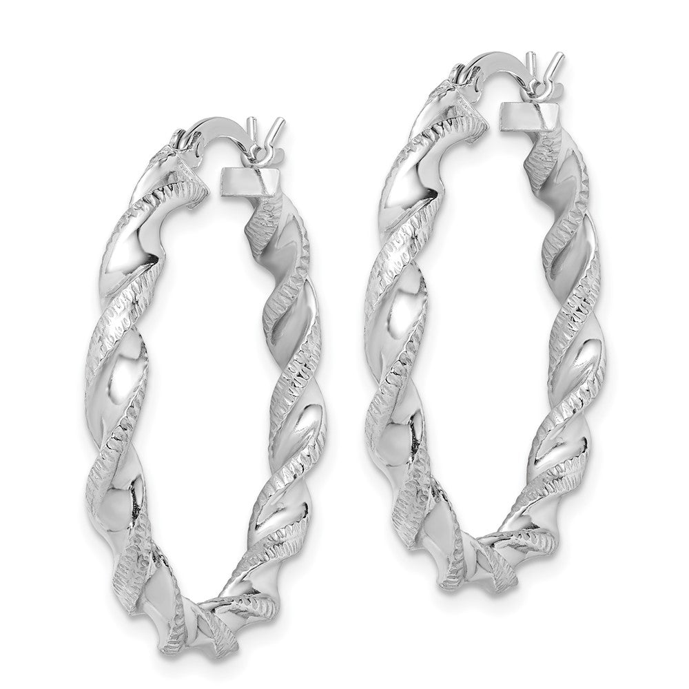 Rhodium-plated Sterling Silver Twisted 3.5x30mm Hoop Earrings