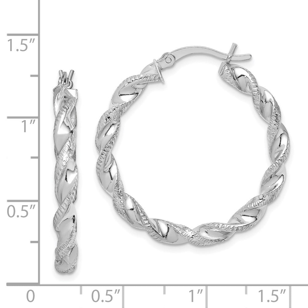 Rhodium-plated Sterling Silver Twisted 3.5x30mm Hoop Earrings