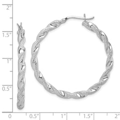 Rhodium-plated Sterling Silver Twisted 3.5x40mm Hoop Earrings