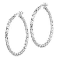 Rhodium-plated Sterling Silver Twisted 3x40mm Hoop Earrings
