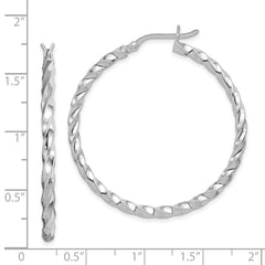 Rhodium-plated Sterling Silver Twisted 3x40mm Hoop Earrings