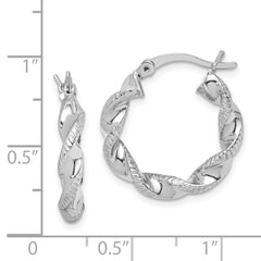 Rhodium-plated Sterling Silver Twisted 3.5x20mm Hoop Earrings