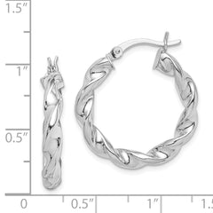 Rhodium-plated Sterling Silver Twisted 3.5x25mm Hoop Earrings