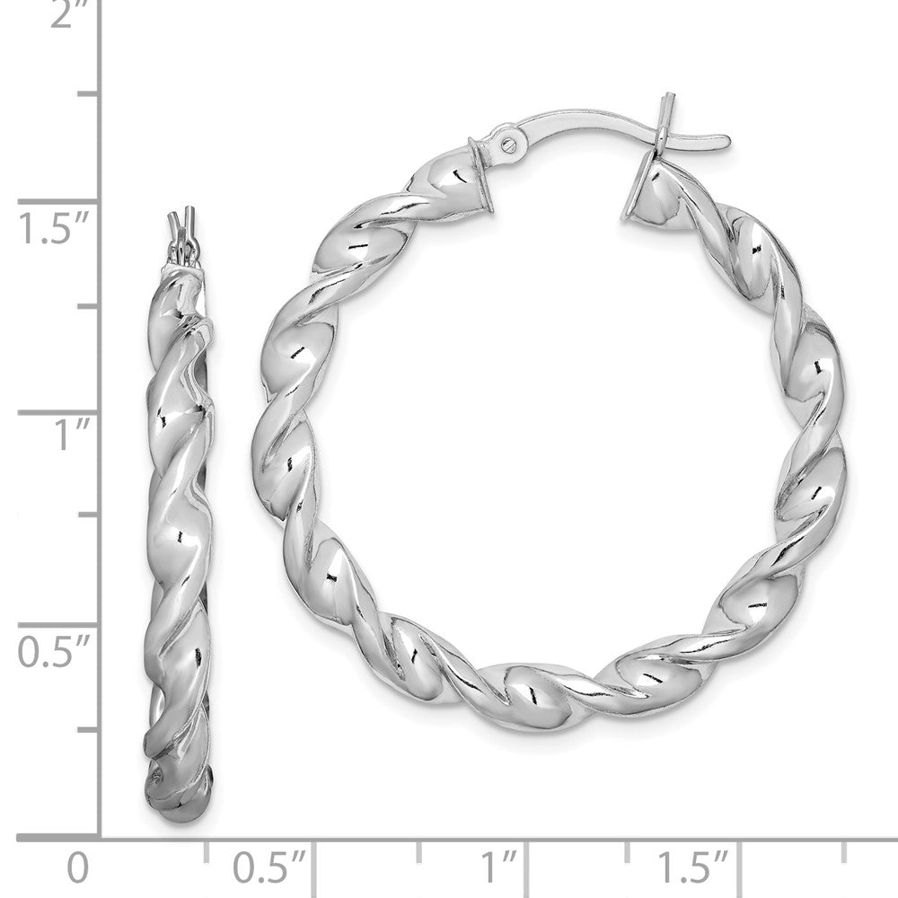 Rhodium-plated Sterling Silver Twisted 3.5x35mm Hoop Earrings