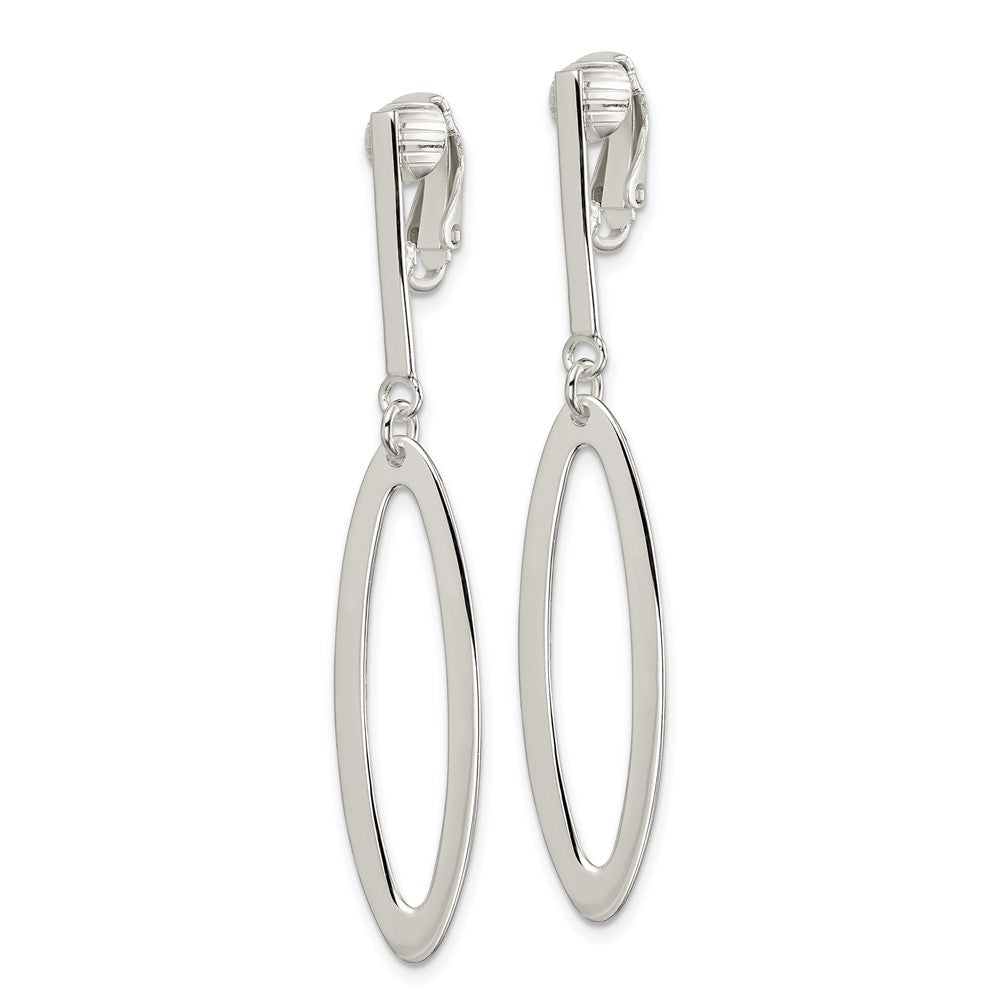 Sterling Silver Non-Pierced Oval Dangle Clip Earrings