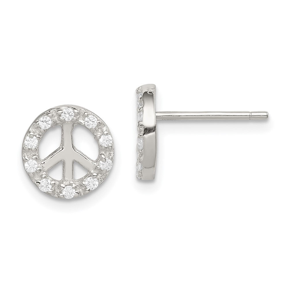 Sterling Silver Small CZ Peace Symbol Post Earrings