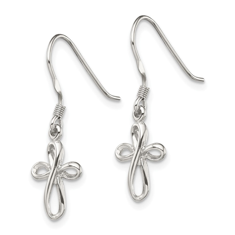 Sterling Silver Polished Cross Dangle Earrings