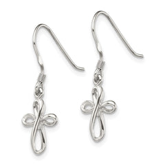 Sterling Silver Polished Cross Dangle Earrings