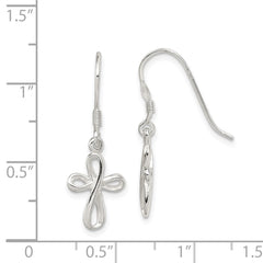 Sterling Silver Polished Cross Dangle Earrings