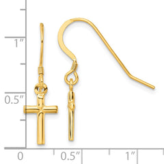 Yellow Gold-plated Sterling Silver Polished Cross Shepherd Hook Earrings