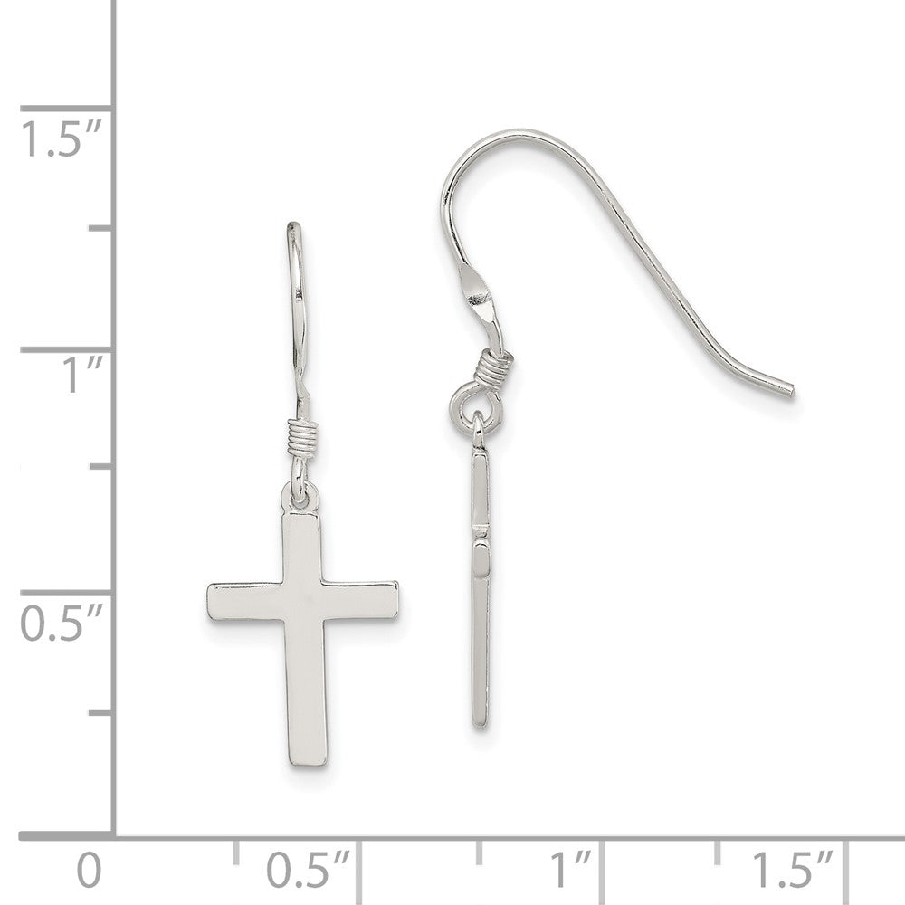 Sterling Silver Polished Cross Dangle Earrings
