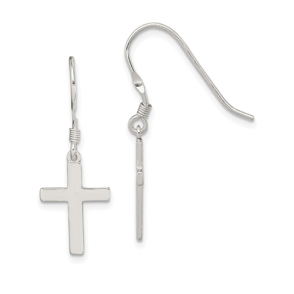 Sterling Silver Polished Cross Dangle Earrings