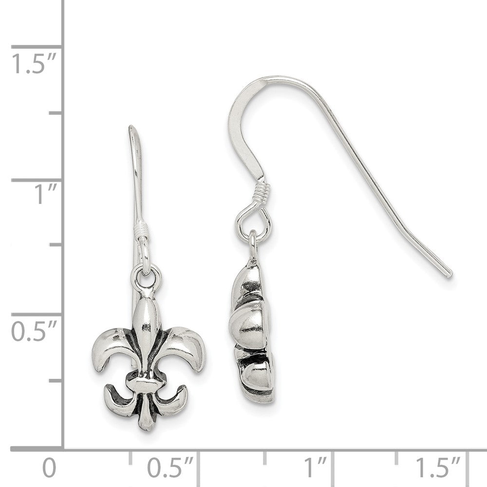 Sterling Silver Antiqued Fleur De Lis Earrings
