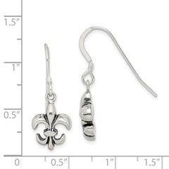 Sterling Silver Antiqued Fleur De Lis Earrings