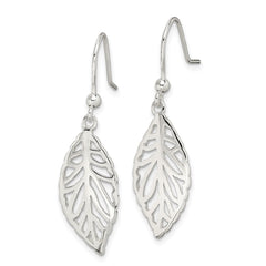 Sterling Silver Polished Leaf Dangle Earrings