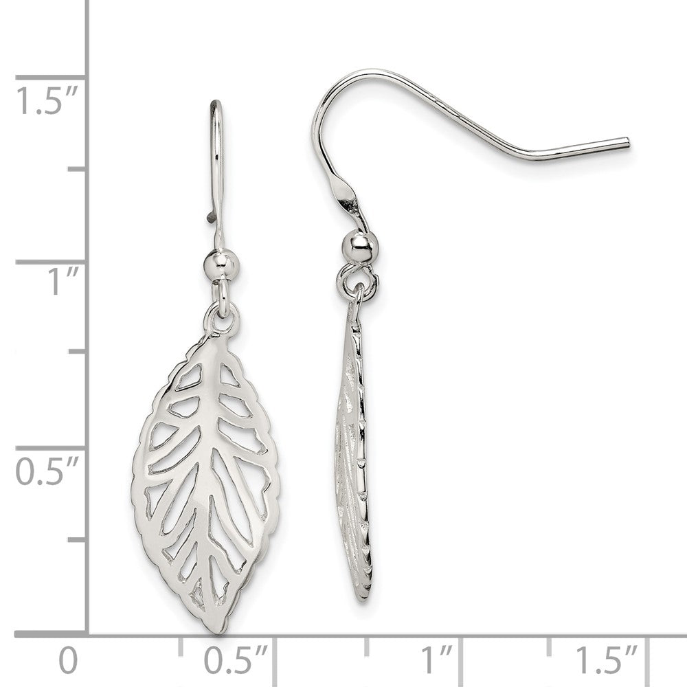 Sterling Silver Polished Leaf Dangle Earrings