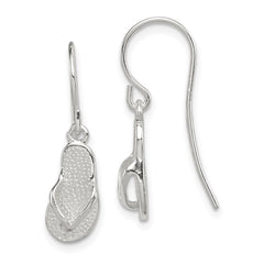 Sterling Silver Polished Textured Sandal Dangle Earrings
