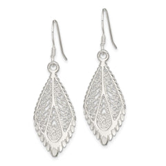 Sterling Silver Polished and Diamond-cut Fancy Filigree Teardrop Dangle Earrings
