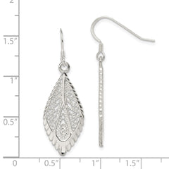 Sterling Silver Polished and Diamond-cut Fancy Filigree Teardrop Dangle Earrings