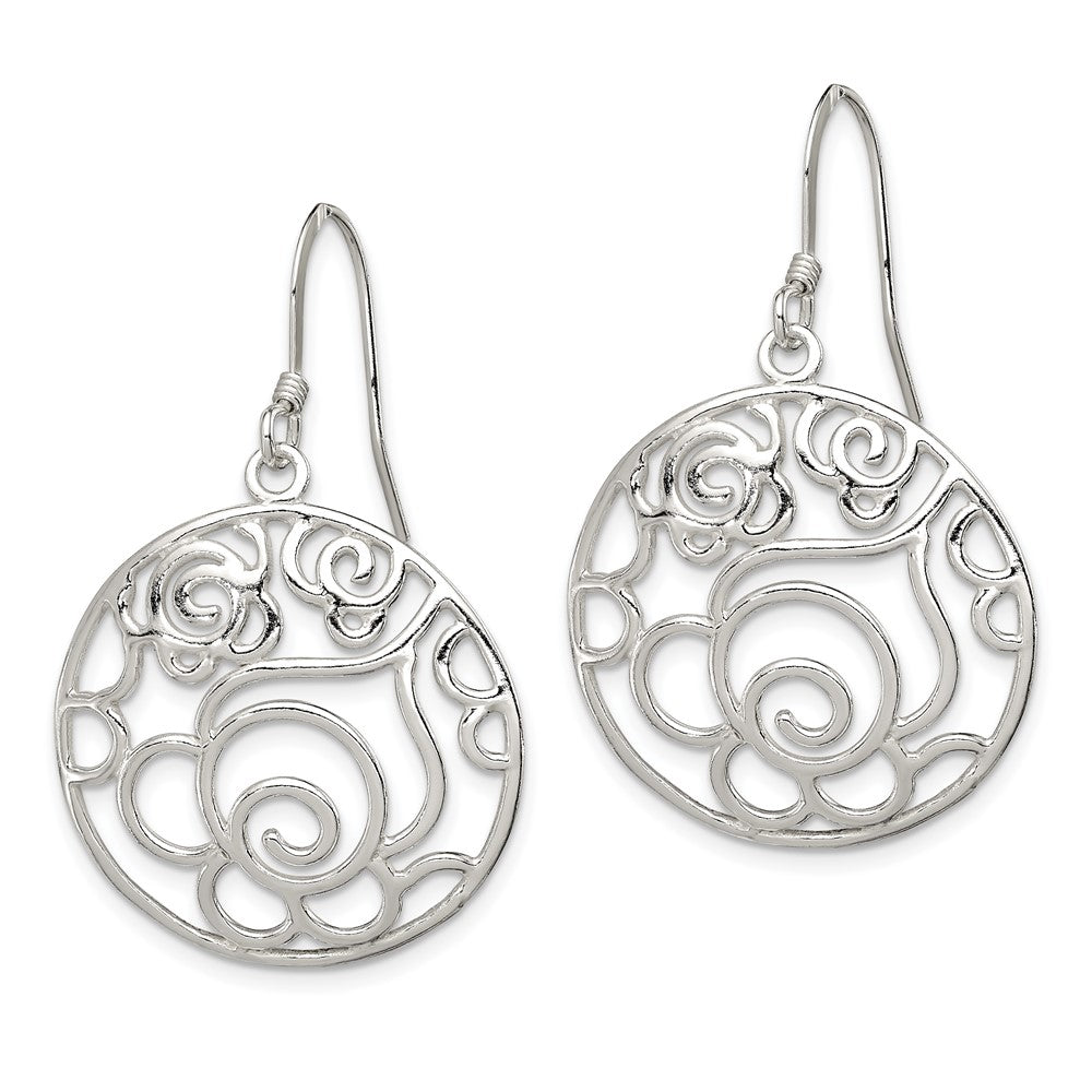 Sterling Silver Polished Round Fancy Dangle Earrings