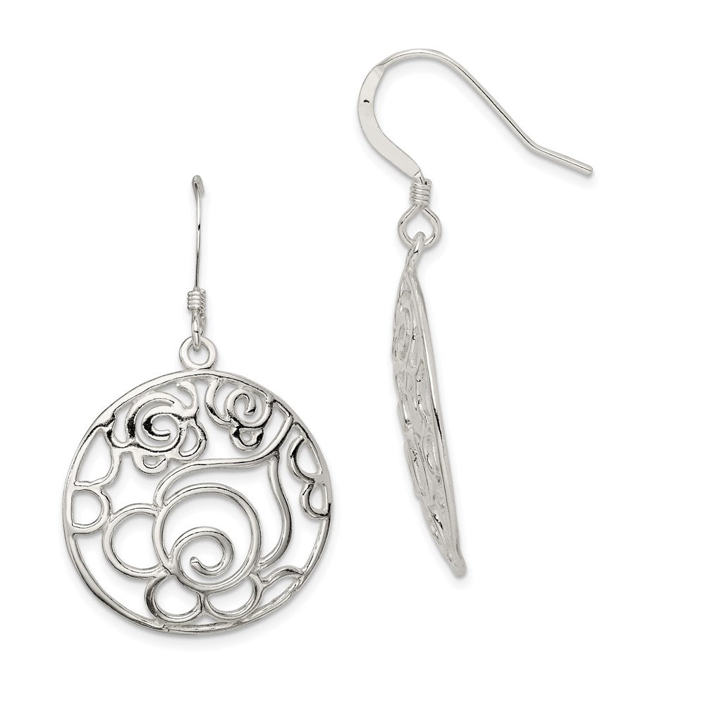 Sterling Silver Polished Round Fancy Dangle Earrings