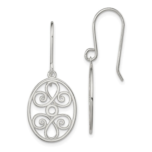 Sterling Silver Polished Oval Filigree Dangle Earrings