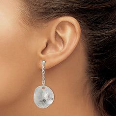 Sterling Silver Polished Textured Fancy Circle Dangle Post Earrings